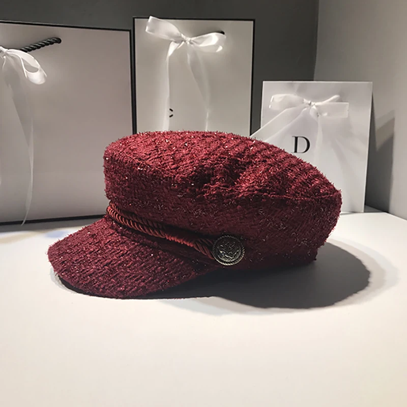 Fashion Winter and Autumn Ladies Hats Women Hats Corduroy Caps Europe and America Retro Flat Top Casual Wild Octagonal Cap