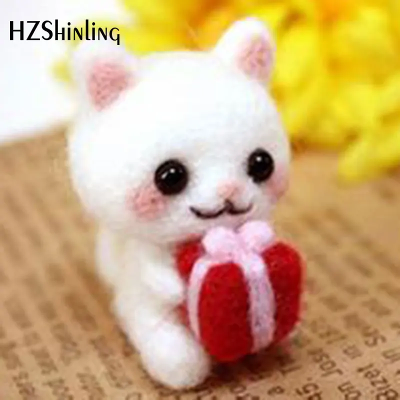 Non-Finished Wool Felt Needle Poked Kitting DIY Cute Animal Dog Panda Rabbit Wool Felting Package Handmade Pets Toy Doll Decor