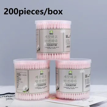 

200pieces/box super lovely cute pink lady double-ended Bamboo Stick cotton swabs box-packed cosmetic tool
