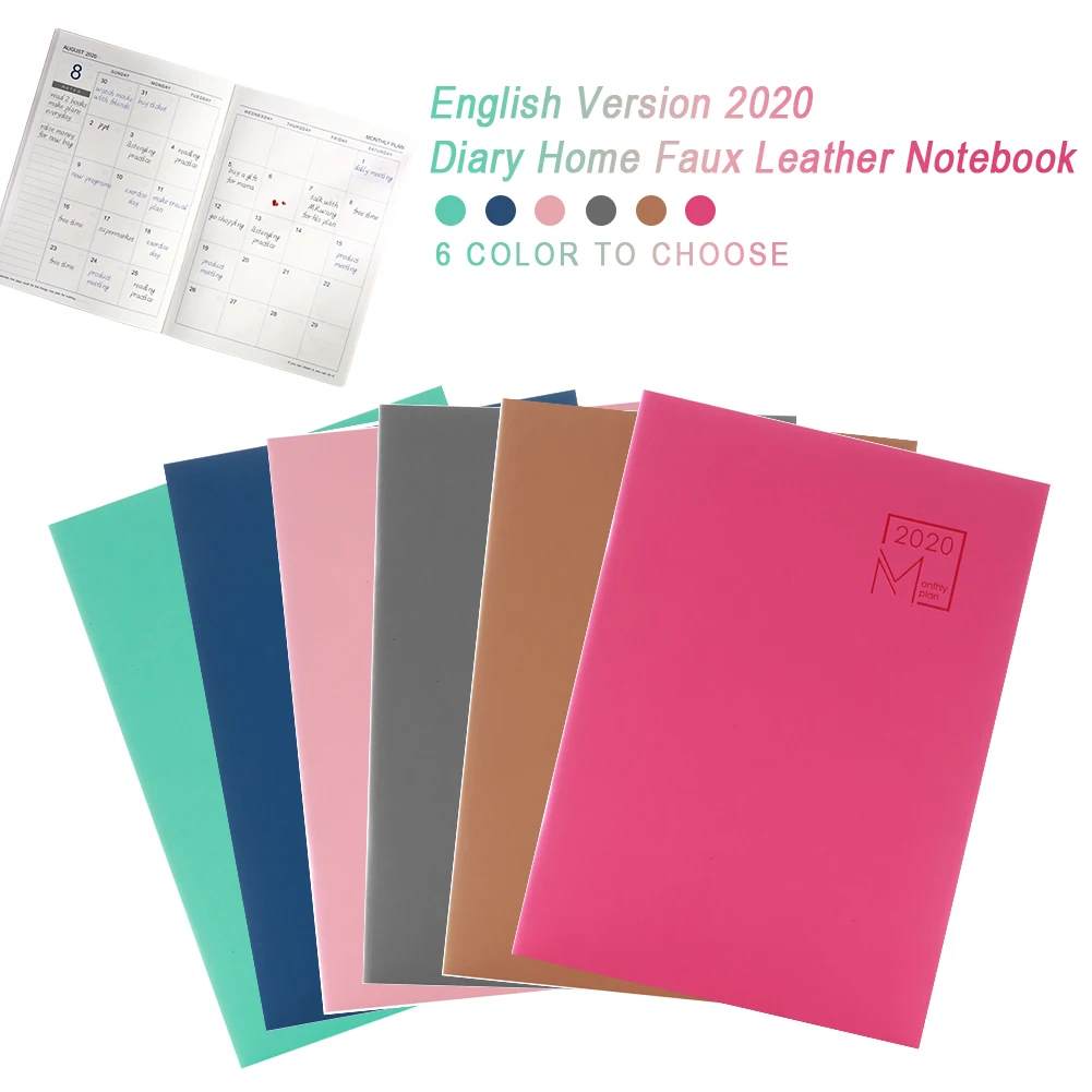 

2020 Diary Notebook English Version Schedule Appointment Monthly Efficiency Manual Faux Leather Home Office Desk School Supplies