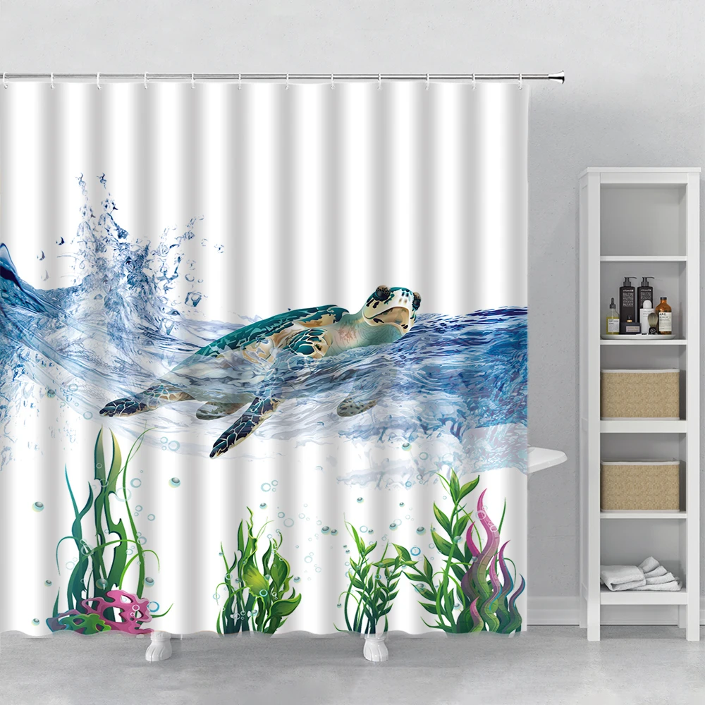 

Забавная шторка для душа в виде черепахи, для плавания в океане, эстетичная Шторка для ванной комнаты с изображением морских водорослей и мозолей, с крючком