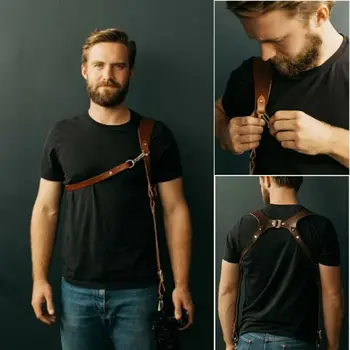 

Universal Camera Brown Genuine Leather Harness Shoulder Strap Quick Release