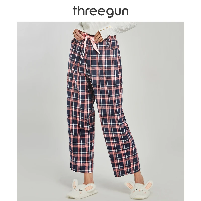 THREEGUN женские 2019 Осенние новые свободные штаны для отдыха клетчатые сна клетчатая