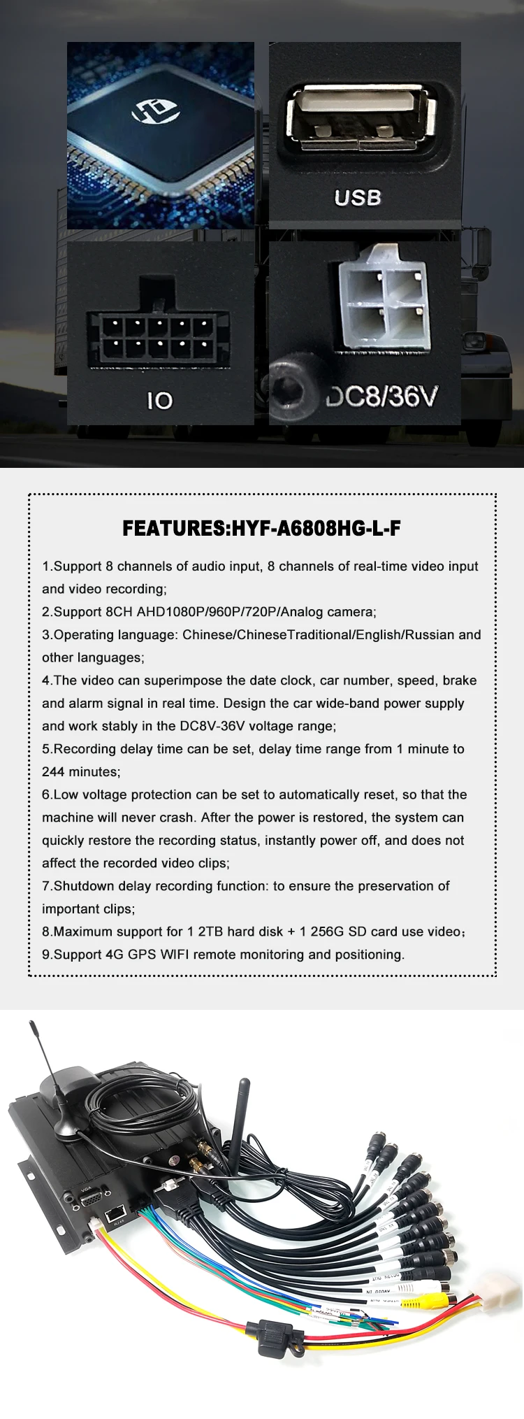 HYFMDVR автобус 720P 8ch mobie DVR для автомобиля Поддержка 256G SD карта хранения 4G gps wifi mdvr 8 каналов