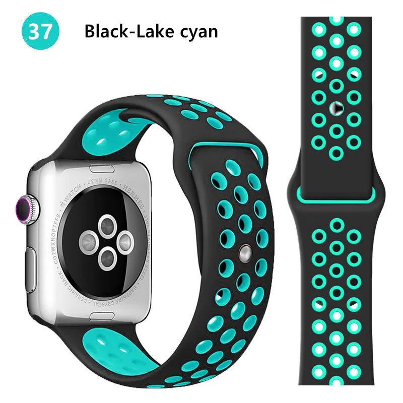 black-lake cyan Ремешок для Apple Watch 4/5 ремешок 44 мм 40 мм iwatch ремешок 3 42 мм 38 мм pulseira correa спортивный силиконовый браслет ремень аксессуары для часов - Цвет ремешка: black-lake cyan