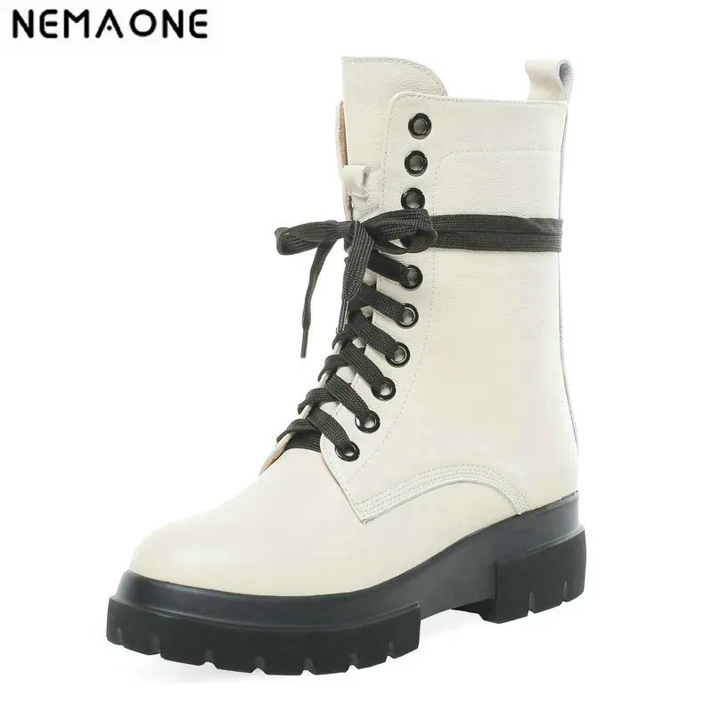 

NEMAONE Genuine Leather Women Boots wedges heels Boots Party Night Club Motorcycle Boots Ladies Shoes Woman size 41 42 43