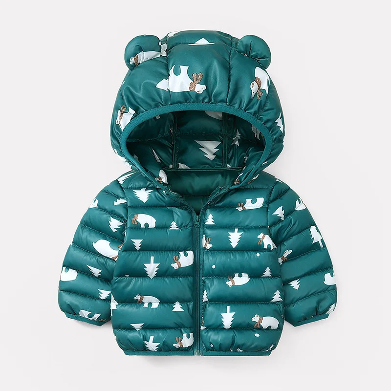 Зимняя одежда для маленьких девочек Теплые куртки пальто с принтом медведя для мальчиков куртки для маленьких девочек Детская верхняя одежда с капюшоном детская одежда - Цвет: Green