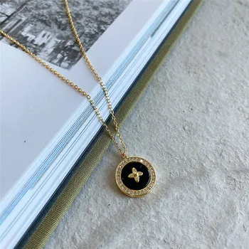 

RUIYI Real 925 Sterling Silver Women 18K Gold Black Agate Niche Necklace Girls Delicate Zircon Setting Cross Pendant Necklace