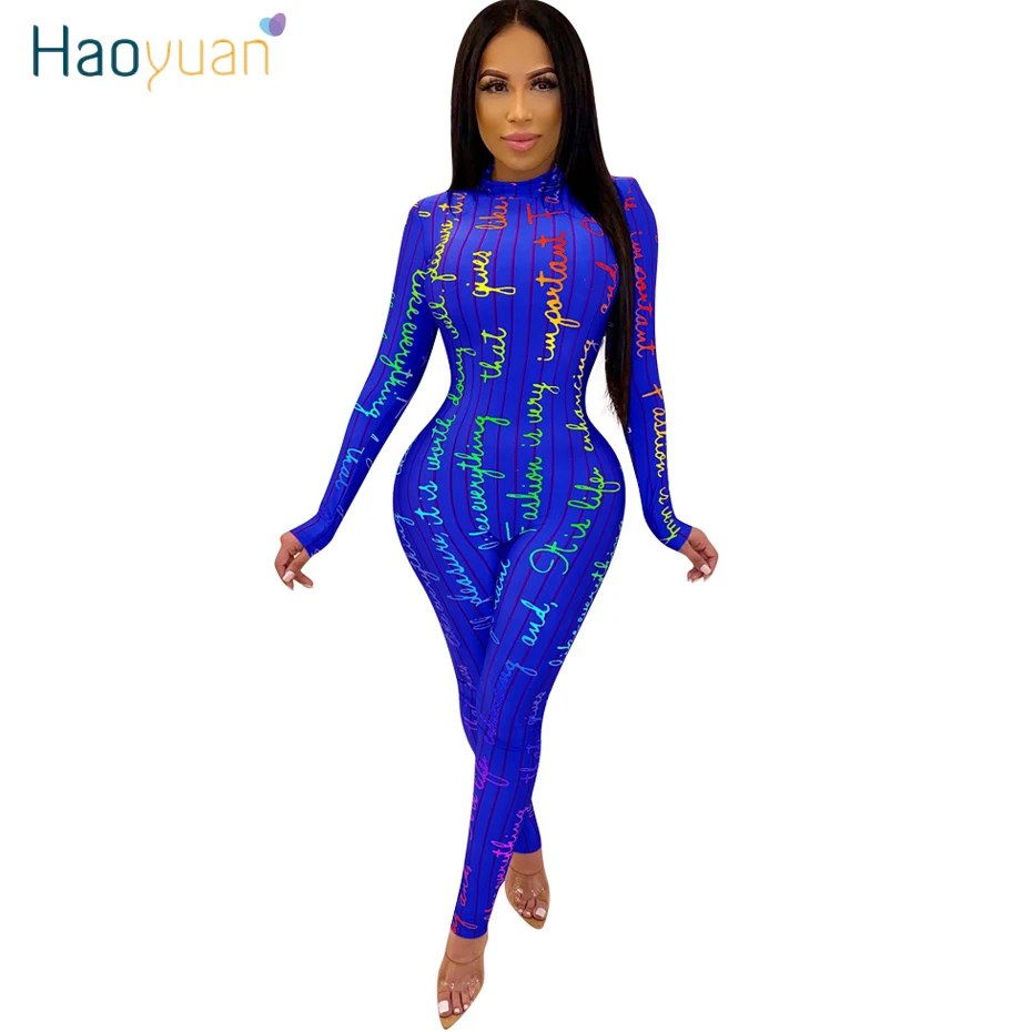 

HAOYUAN Sexy Long Sleeve Bodycon Jumpsuits Women Fall Winter Clothes Fashion One Piece Outfits Festival Body Overalls Rompers
