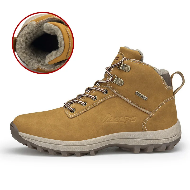 yellow fur Зимние ботинки, размеры 39-47 мужская Осенняя кожаная обувь с мехом, плюш, Повседневная теплая Высококачественная Мужская зимняя обувь# XW572 - Цвет: yellow fur