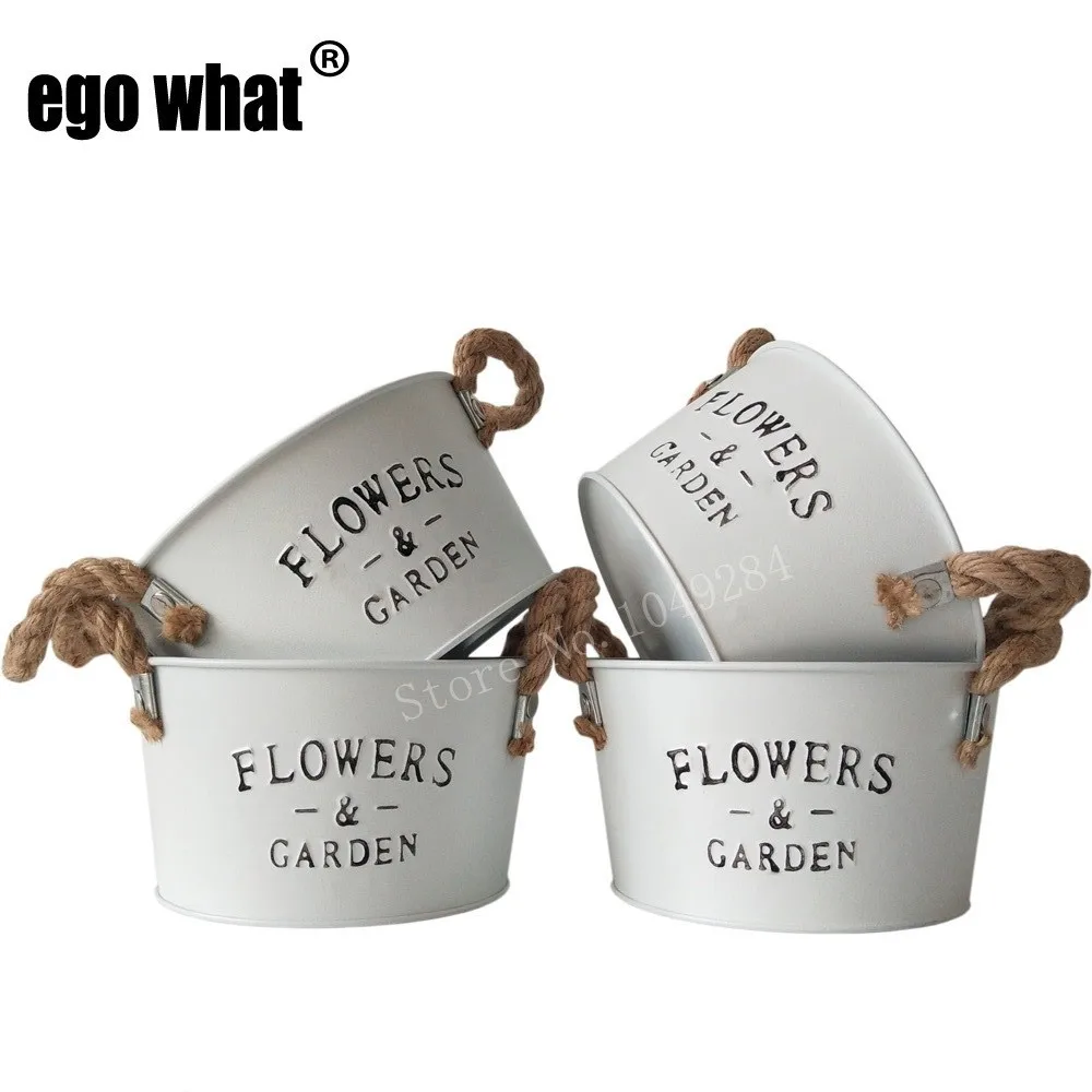 

D16XH9CM Big Size Pure White Flower Planter Metal Flower Buckets with handle Succulents Pot for Meat plant