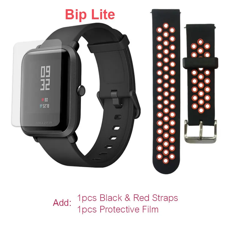 BlackRed Film Глобальная версия Xiaomi Huami Amazfit Bip Lite Смарт-часы легкие умные часы с 45 дней в режиме ожидания gps - Цвет: BlackRed Film