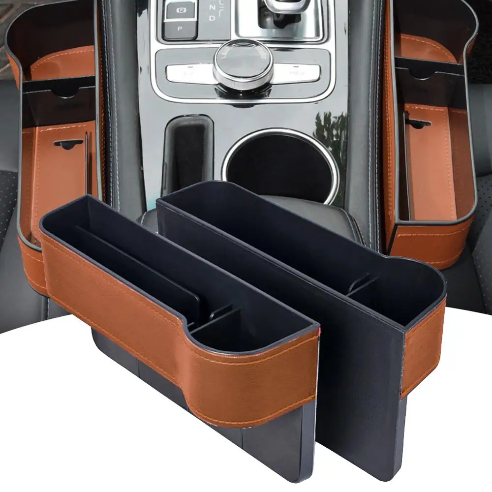 

2PCS Car Seat Crevice Storage Box Pocket Organizer Holder Leather Storage Box Card Phone Holder Pocket