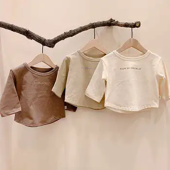 

Korean version of children's clothing 2020 autumn new baby T-shirt with letters printed baby long-sleeved top, round neck cotton