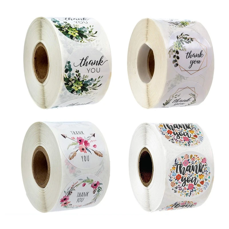 Factory Direct 500pcs 25mm Circle Flowers Thank You Stickers for Gift Paper Sticker for Birthday Party Wedding Decoration
