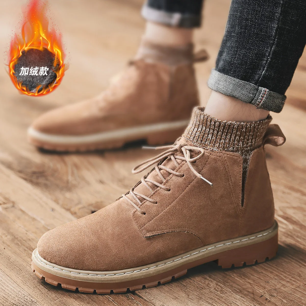 

[Hot Selling Hot Selling] 2019 Winter Boots Retro Outdoor Worker Boot Hight-top plus Velvet Men Martin Boots