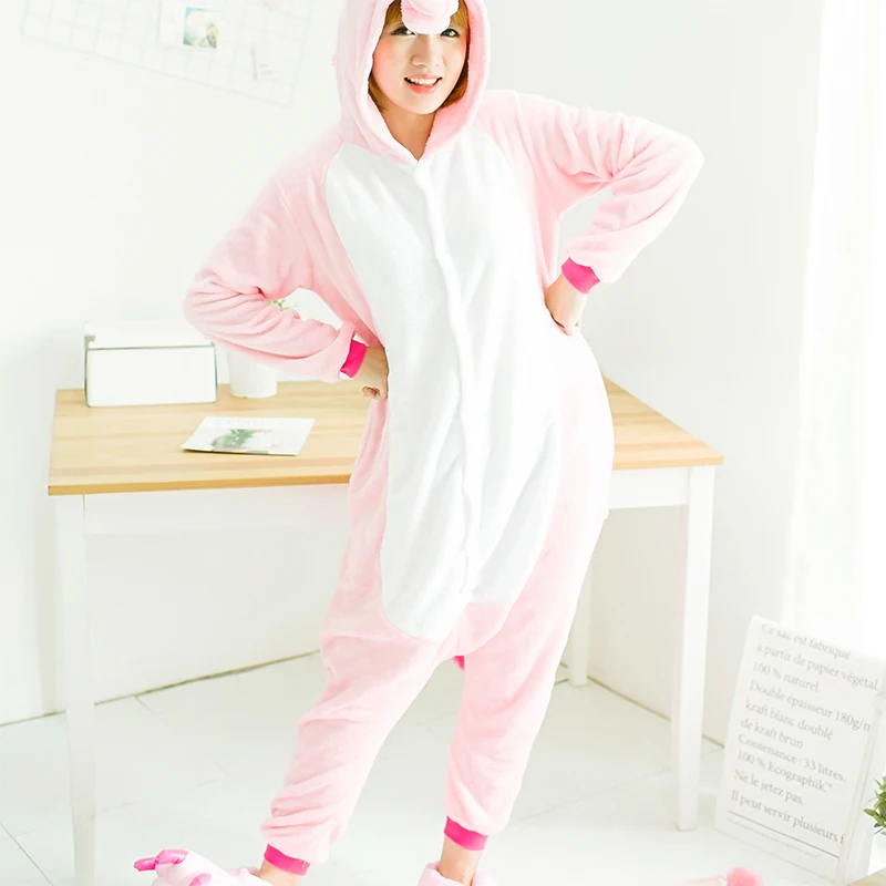 Кигуруми Единорог женские пижамы наборы фланелевые милые животные Свинья Панда комплекты пижам женские зимние единороги Ночная рубашка пижамы - Цвет: Pink Tenma