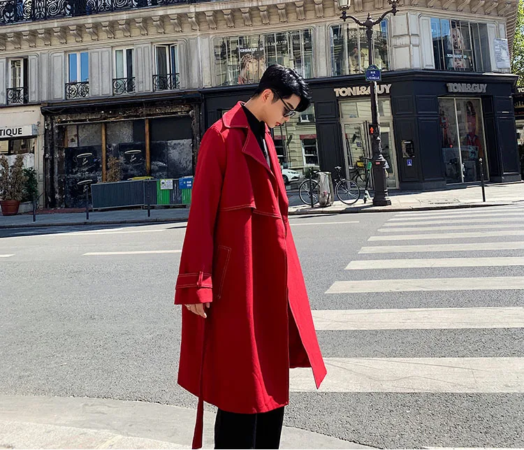 Мужская Свободная Повседневная Длинная Куртка, Тренч, верхняя одежда для мужчин и женщин, винтажная уличная одежда в стиле хип-хоп, красный кардиган, ветровка, пальто