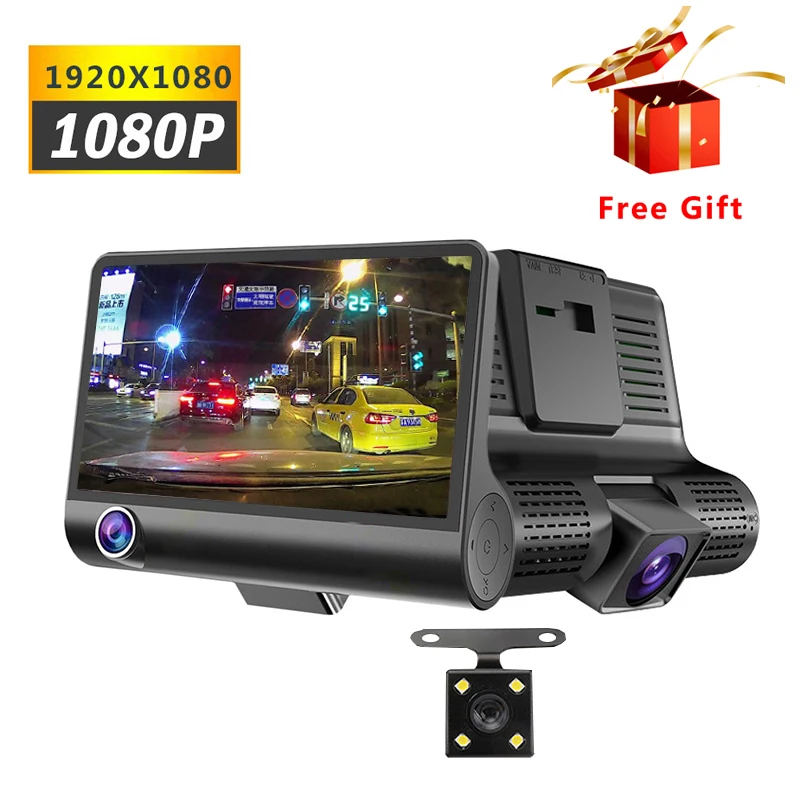 

1080P 4.0 Inch Car DVR Cameras 3 Lens G-Sensor Dash Cam support Rear View Camera Video Recorder Night visual For car accessories