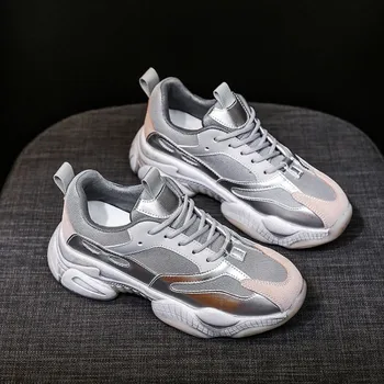 

Fashion Shoes Women Autumn and Winter New Thick Bottom Explosion Models Reflective Glossy Sneakers Running Shoes I6-15