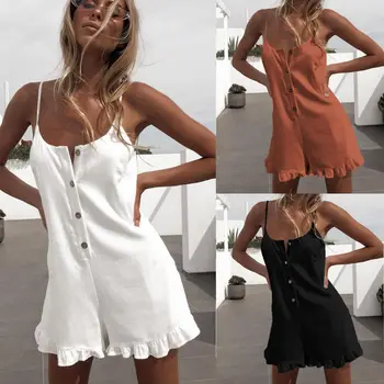 

2019 Sexy Sleeveless Button Ruffled Off Shoulder Halter Women Playsuit Women Romper Sexy Playsuit