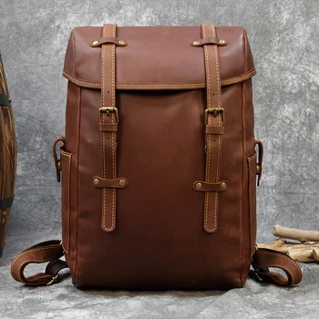 

Luufan Vintage Leather Travel Backpack Men Women daypack fit 14" PC Genuine Leather Knapsack Student School Bag Vintage Rucksack