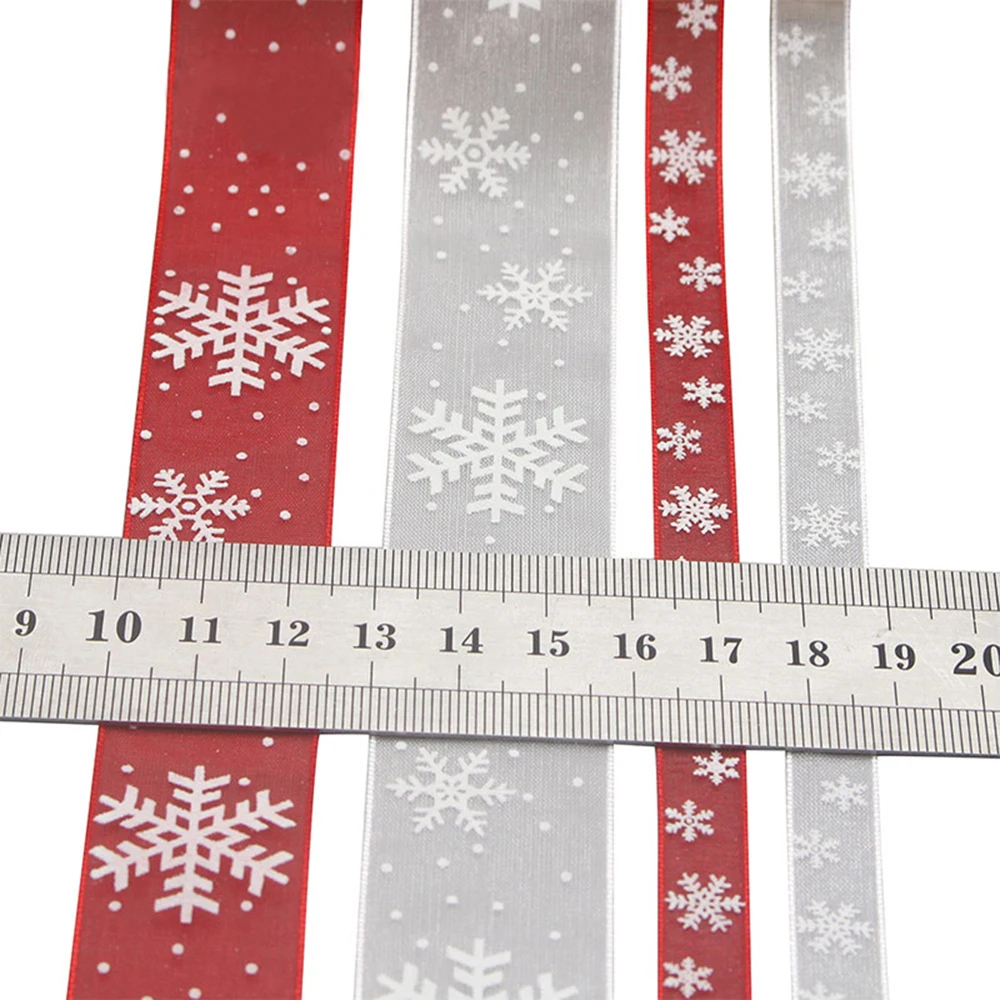 11Yards 10mm/25mm White Red Snowflake Organza Ribbon DIY Bownot Gift Wrapping Party Christma Ribbons Decoration For Wedding