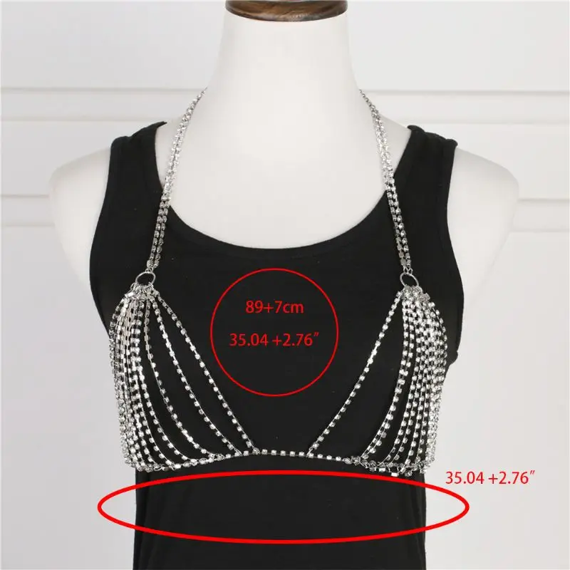 Women Glitter Rhinestone Harness Body Chain Sexy Faux Diamond Bralette Bikini Beach Night Party Jewelry Necklace Bra Accessories