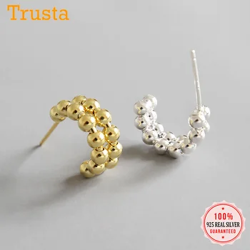 

Trustdavis Authentic 925 Sterling Silver Fashion Sweet INS Simple Semicircle Bead Earrings For Women Wedding 925 Jewelry YQ206