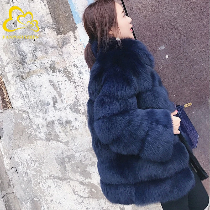 FANPUGUIZHEN S-3XL Winter Luxury Faux Fox Fur Coat Slim Long High Quality Faux Fur Jacket Women Thicken Warm Fake Fur Coats long puffer coat