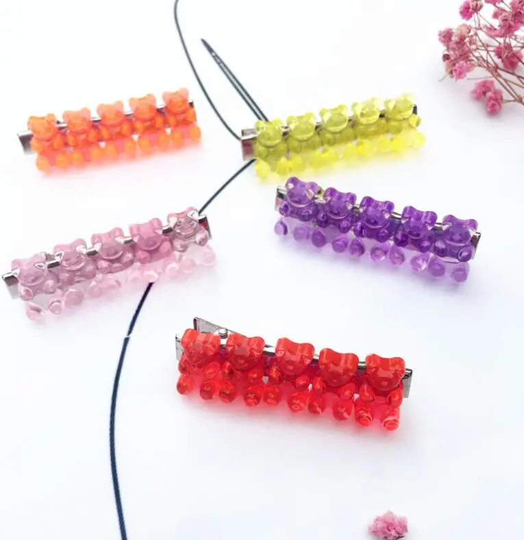 Прекрасный красочный акриловый зажим для волос Gummy Bear заколки для волос для женщин, девушек, детей