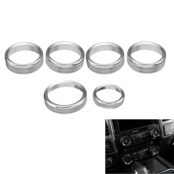 

6Pcs Car Silver Air Conditioner Audio Switch Knob Ring Cover Trim for Ford F150 2016-2018 Car Accessories