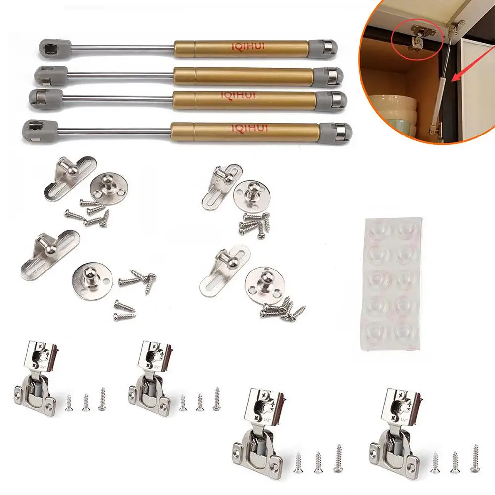 

4 sets Apexstone 100N/22.5lb Hydraulic Rod Overlay 1/2 inches Hinge+ Golden Gas Spring + Cushion Pads for RV Trailer Cabinet