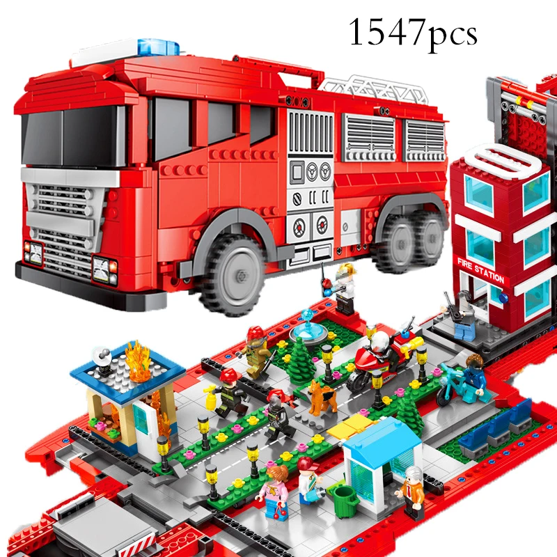 1547pcs 1547 шт пожарная станция с видом на город, строительный блок, деформационный грузовик, совместимая с кирпичной машиной, игрушка для детей, рождественский подарок - Цвет: 1547pcs