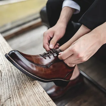 

A business dress retro suit, Oxford toe layer, cow leather, men's derby shoes factory direct sale