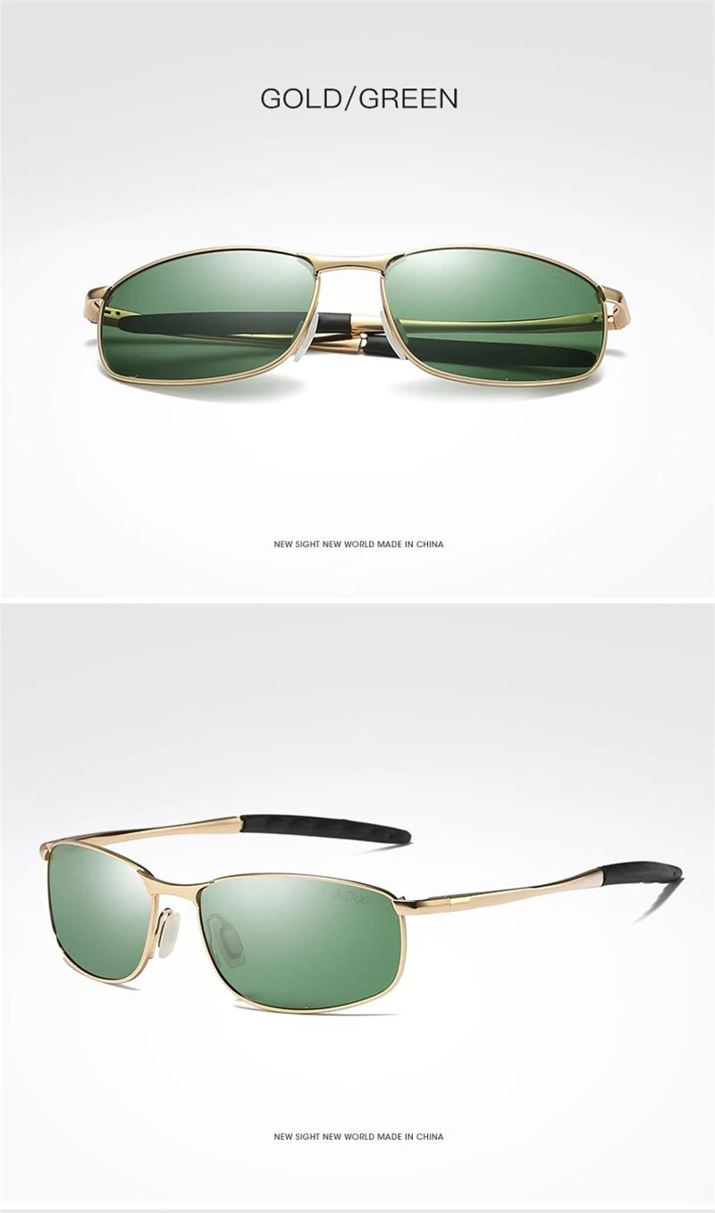 gold green Винтажные Ретро солнцезащитные очки, мужские поляризованные солнцезащитные очки из сплава для вождения UV400, квадратные мужские солнцезащитные очки - Цвет линз: gold green