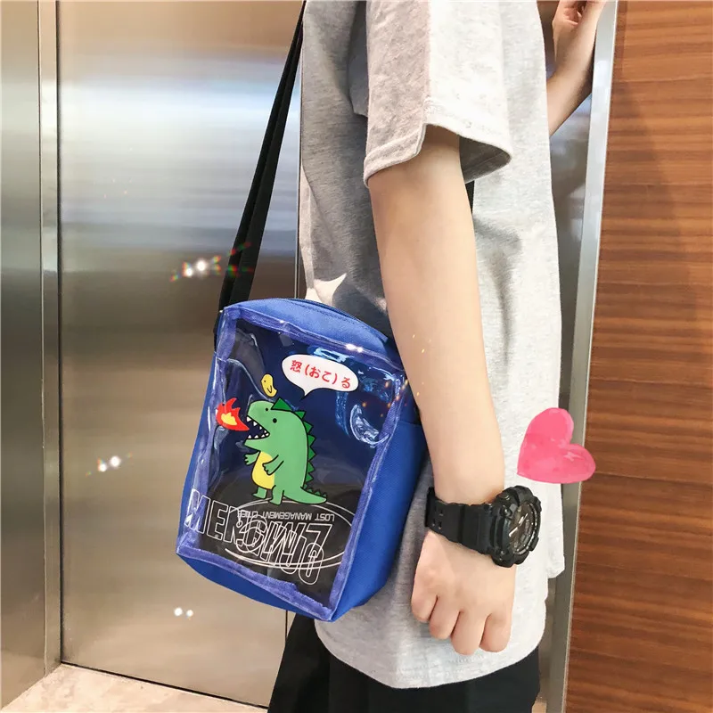 

Korean-style INS Transparent Cute Spitfire Dinosaur Shoulder Square Sling Bag Women's Japanese-style Soft Girl Students Jelly PV