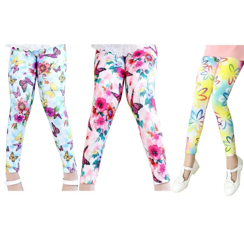 Модные леггинсы для маленьких девочек; детские штаны; Эластичные Обтягивающие Брюки со средней талией с цветочным принтом; 72XC