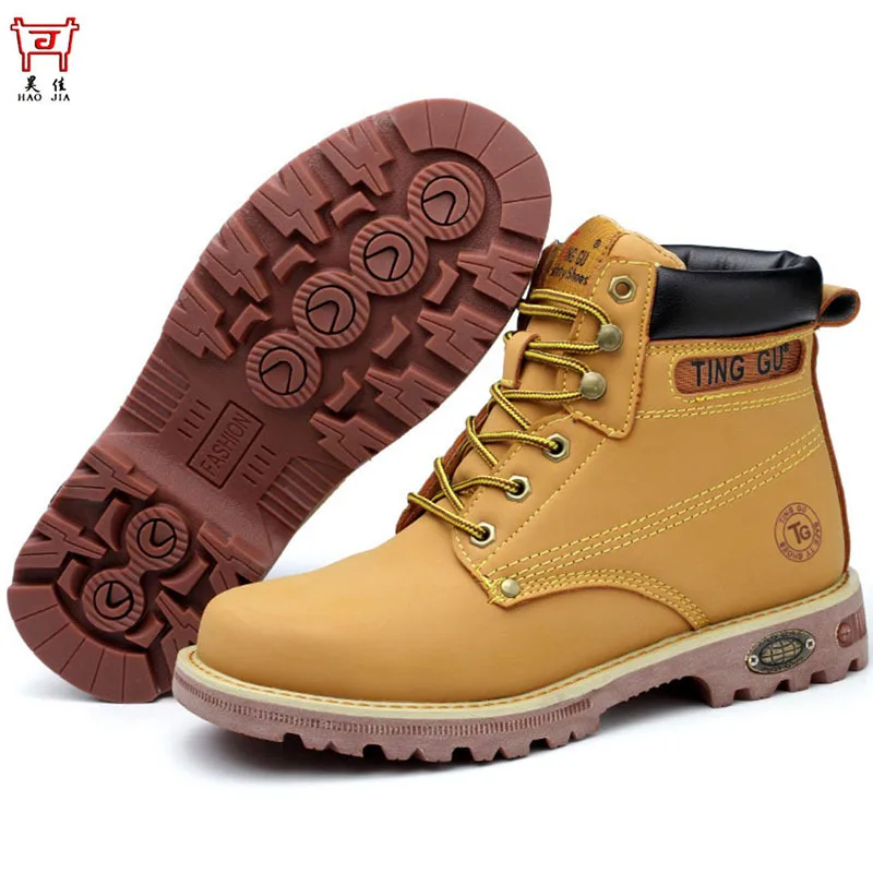 Мужская Рабочая обувь, ботинки с стальным носком, противоскользящие мужские ботинки, coturno militar, защитные ботинки bota masculina - Цвет: Yellow high