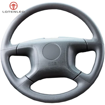 

LQTENLEO Black Genuine Leather DIY Hand-stitched Car Steering Wheel Cover For Mitsubishi old Pajero Pajero 2004-2010