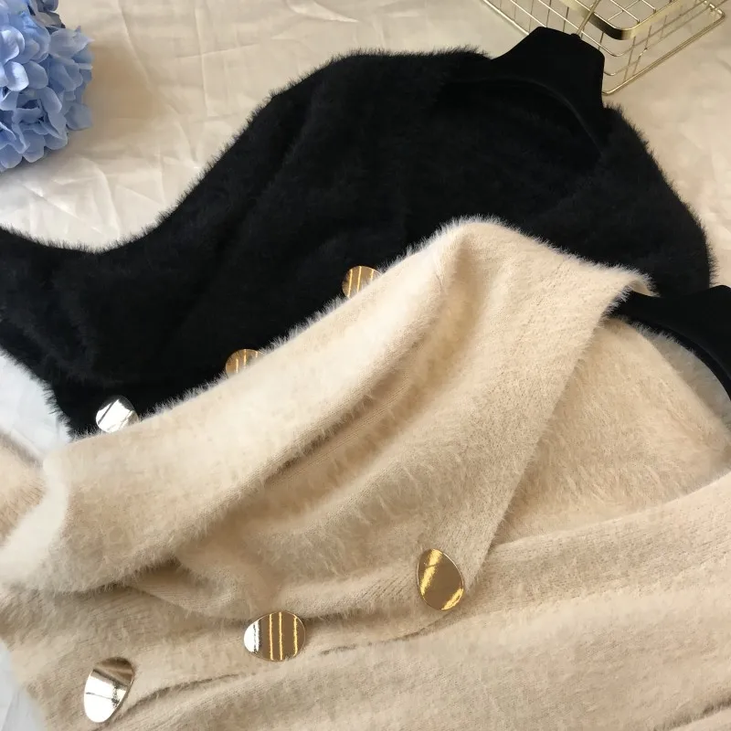 Осенний однобортный свитер с длинным рукавом Женские джемперы pull femme трикотажные кардиганы