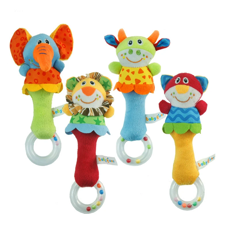 Infant Developmental Hand Grip Stuffed Animal Toys Baby Soft Rattles Shaker Toys Baby Sticks Transparent Rings Gums Toys