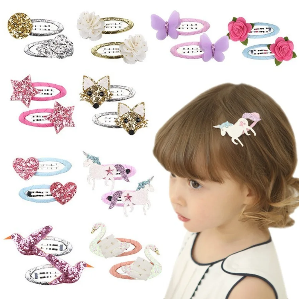 Hair Accessories Hair Tie Unicorn Children Newborn Kids Headwear Baby Girl Accessories Hairpin Clip Flower Bird Fox Butterfly Cute Gift 2 Pcs/lot
