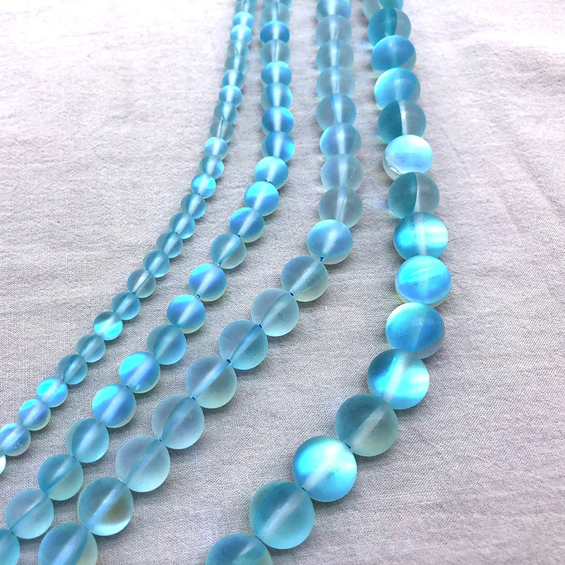 Light Blue Frost Moonstone Gem Matte crystal Round Beads 6 8 10 12MM Fit Diy DIY Chrams Necklace Bracelets For Jewelry Making