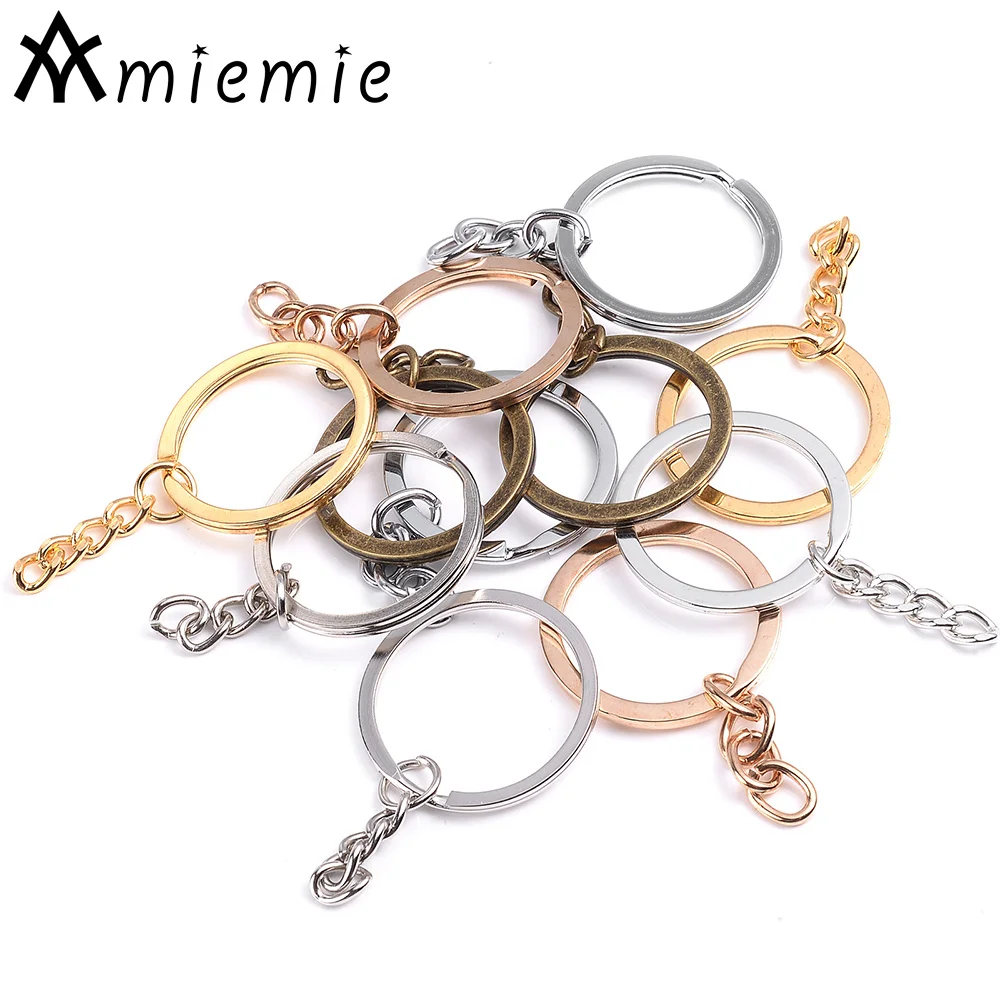 10Pcs 25mm Key Chain Key Ring Bronze Rhodium Gold Long Round Split Keyrings For Jewelry Making