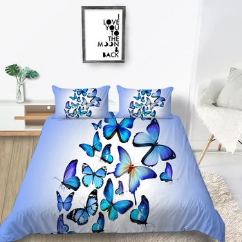 

Hot Sale Bedding Set Butterflies Creative Elegant Duvet Cover Blue King Queen Twin Full Single Double Unique Design Bed Set