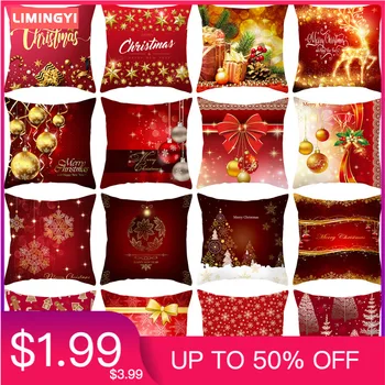 

LIMINGYI Red Christmas Pillow Covers Sofa Cushion Cover Pillow Cover Christmas Tree Decorations Living Room Decoration ZT038