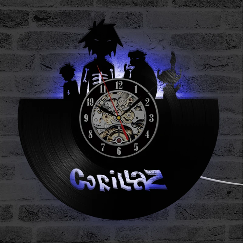 Продуктовый Gorillaz светодиодный настенные часы Современный виниловый часы с 7 цветами светодиодный светильник милые Мультяшные настенные домашние декоративные часы