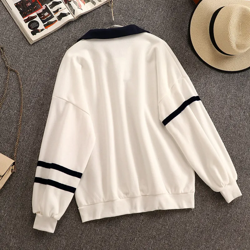 Autumn Woman Casual Long Sleeve Turn Down Collar T-shirt Women's Loose Tops A1941