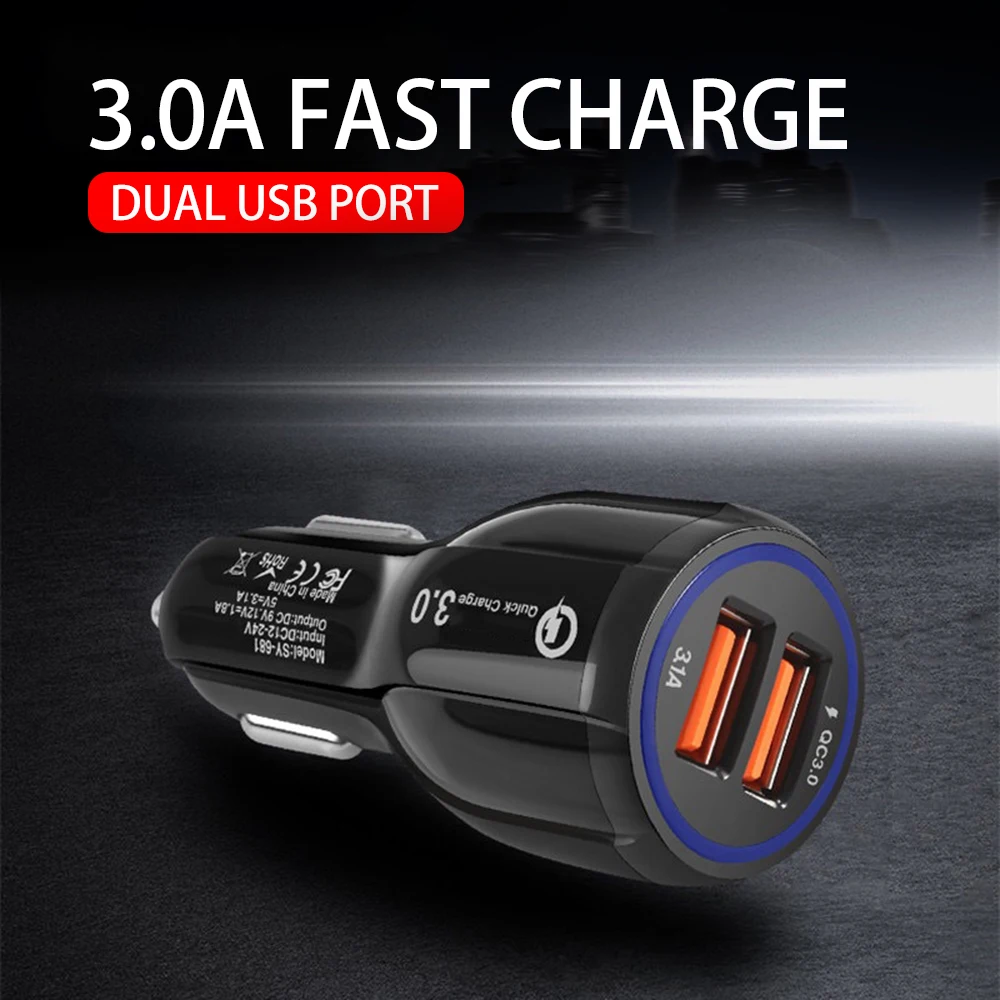 

New USB Car Charger Quick Charge 3.0 5V3.1A Mobile Phone Charger 2 Port USB Car Charger for iPhone Samsung Tablet Car-Charger